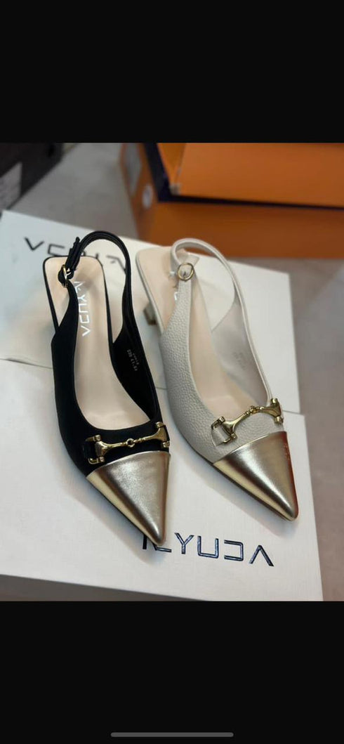 Two Tone Pointy Toe Sling kitten Heels